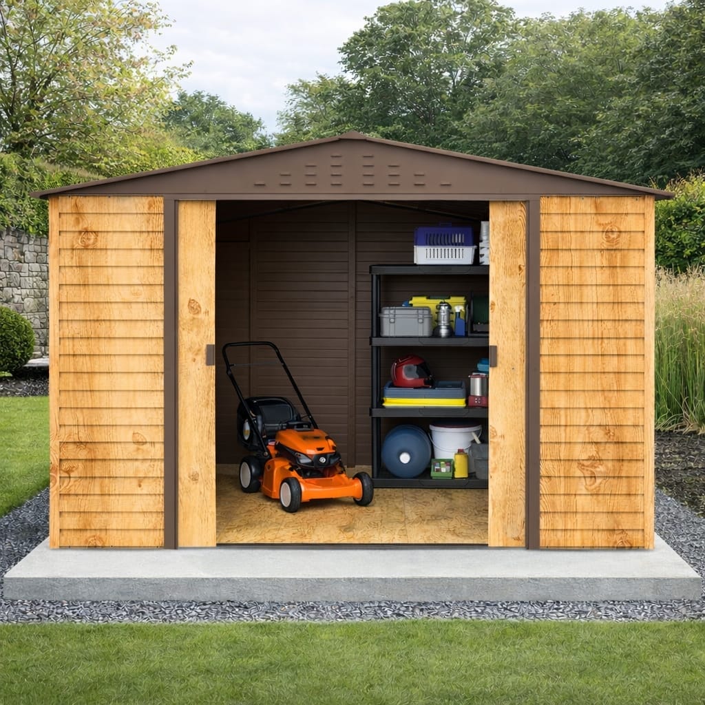 Alpine 10x8 Brown WG Steel Shed - CoolaLiving.ie - %image_id%