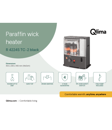 Qlima 2.4kw Radiant Wick ROLF Paraffin Heater R4224S - CoolaLiving.ie - %image_id%